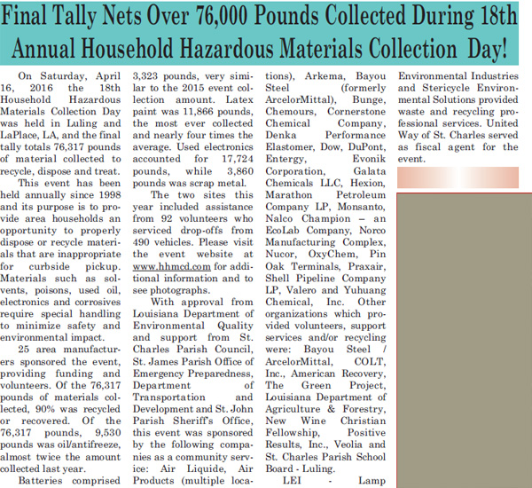 Household Hazardous Material Collection Day New & Press